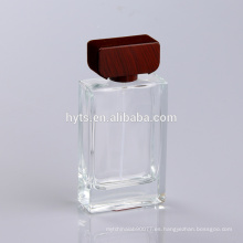 Botella de perfume de cristal cuadrada del casquillo de madera 100ml